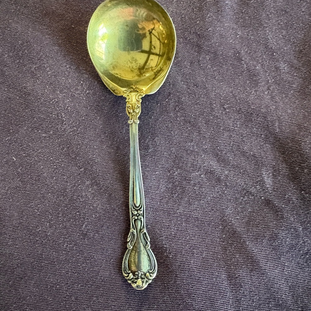 Elegant Gorham Antique Sterling Silver and Gold small Serving Spoon